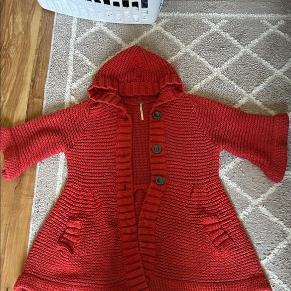 Free People Red Knit 3/4 Length Sweater With Hood - Picture 1 of 4